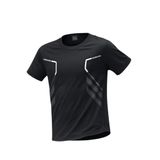 Erkek Spor Tişört Antreman Gym Polyester Erkek Sporcu T-shirt ŞERİTLİ-TİŞÖRT (Siyah, M)