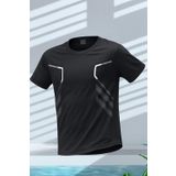 Erkek Spor Tişört Antreman Gym Polyester Erkek Sporcu T-shirt ŞERİTLİ-TİŞÖRT Siyah