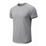 Erkek Spor Tişört Fitness Antrenman Tişörtü Oval Kesim Likralı Süprem Reglan Kol OVAL-T22 (Gri, L)