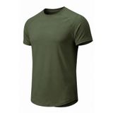 Erkek Spor Tişört Fitness Antrenman Tişörtü Oval Kesim Likralı Süprem Reglan Kol OVAL-T22 (Haki, L)