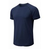 Erkek Spor Tişört Fitness Antrenman Tişörtü Oval Kesim Likralı Süprem Reglan Kol OVAL-T22 (Lacivert, XL)