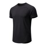 Erkek Spor Tişört Fitness Antrenman Tişörtü Oval Kesim Likralı Süprem Reglan Kol OVAL-T22 (Siyah, XL)