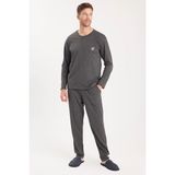 Erkek Standart Fit %100 Pamuk Bisiklet Yaka Beli Lastikli Antrasit Pijama Takımı
