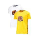 Erkek Standart Fit Bot Göğüs Baskılı Sarı Beyaz 2'Li Set T-Shirt