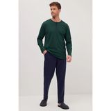 Erkek Standart Fit Normal Kesim %100 Pamuk Bisiklet Yaka Beli Lastikli Lacivert Pijama Takımı