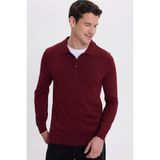 Erkek Standart Fit Normal Kesim Pamuklu Polo Yaka Bordo Kazak