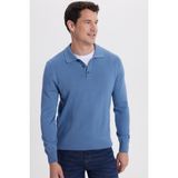 Erkek Standart Fit Normal Kesim Pamuklu Polo Yaka İndigo Kazak