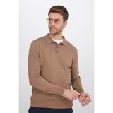 Erkek Standart Fit Normal Kesim Pamuklu Polo Yaka Vizon Kazak
