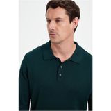Erkek Standart Fit Normal Kesim Pamuklu Polo Yaka Yeşil Kazak