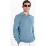 Erkek Standart Fit Normal Kesim Polo V Yaka İndigo Triko Kazak