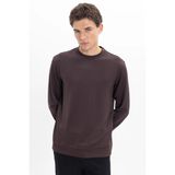 Erkek Standart Fit Normal Kesim Uzun Kollu Ekstra Soft Modal Kumaş Bisiklet Yaka Kahverengi Sweatshirt