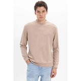 Erkek Standart Fit Normal Kesim Uzun Kollu Ekstra Soft Modal Kumaş Bisiklet Yaka Koyu Vizon Sweatshirt