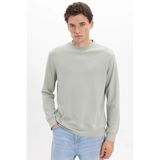 Erkek Standart Fit Normal Kesim Uzun Kollu Ekstra Soft Modal Kumaş Bisiklet Yaka Yeşil Sweatshirt