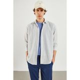 Erkek Steven Regular Fit Mavi Çizgili Oxford Gömlek