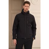 Erkek Su Geçirmez Rüzgar Geçirmez Softshell Çıkarılabilir Kapüşonlu Şişme Mont - Siyah’ - 3XL