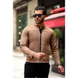 Erkek Su ve Rüzgar Geçirmez Slim Fit Astarlı Mevsimlik Süet Ceket - Vizon - XL