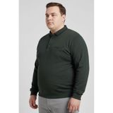 Erkek Sweatshirt Kazak Polo Yaka Düğmeli Selanik Dokuma Battal Boy Büyük Beden Koyu Yeşil