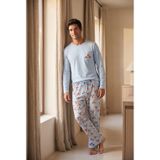 Erkek Sweet Dreams Kutulu Geyik Desenli Mavi Pijama Takımı