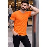Erkek T-Shirt Bisiklet Yaka Slim Fit Dar Kesim Likralı Tişört Günlük Basic Body - Turuncu - 2XL