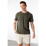 Erkek T-Shirt Pamuk Regular Fit Standart Kesim Bisiklet Yaka Basic Tişört Basıc-T-Shırt1 - 2XL - Bulunmuyor - Haki