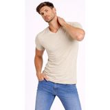 Erkek T-Shirt V Yaka Slim Fit Dar Kesim Likralı Tişört Günlük Basic Body - Taş