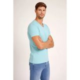 Erkek T-Shirt V Yaka Slim Fit Dar Kesim Likralı Tişört Günlük Basic Body - Turkuvaz - Turkuaz - XL