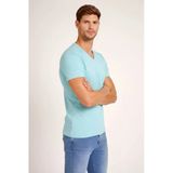 Erkek T-Shirt V Yaka Slim Fit Dar Kesim Likralı Tişört Günlük Basic Body - Turkuvaz