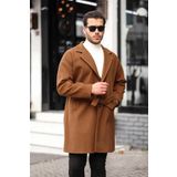 Erkek Taba Kemerli Oversize Rahat Kesim Kaşe Kaban