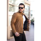 Erkek Taba Su ve Rüzgar Geçirmez Slim Fit Astarlı Mevsimlik Mont