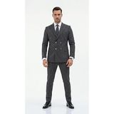 Erkek Takım Elbise - Lacivert İnce Çizgili Kruvaze İtalyan Kesim - Modern Slim Fit Premium Kumaş (Lacivert, 52)