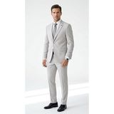 Erkek Takım Elbise - Slim Fit 2’li Set - Esnek Duble Face Kumaş 2 Düğmeli Çift Yırtmaçlı Modern Klasik Takım (Gri, 60)