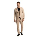 Erkek Takım Elbise - Slim Fit Armürlü Kumaş Tek Düğmeli Çift Yırtmaçlı Klasik Yaka Modern Kesim (Bej, 52)