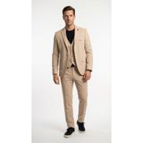 Erkek Takım Elbise - Slim Fit Armürlü Kumaş Tek Düğmeli Çift Yırtmaçlı Klasik Yaka Modern Kesim (Bej, 60)