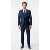 Erkek Takım Elbise - Slim Fit Armürlü Kumaş Tek Düğmeli Çift Yırtmaçlı Klasik Yaka Modern Kesim (Lacivert, 50)