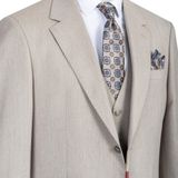 Erkek Takım Elbise, Slim Fit, Blazer, Çizgili, 3 Parça, Ceket Yelek Pantolon, Klasik Kesim, Resmi Giyim (3, Krem, 52)