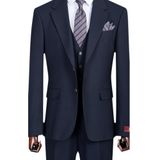 Erkek Takım Elbise, Slim Fit, Blazer, Çizgili, 3 Parça, Ceket Yelek Pantolon, Klasik Kesim, Resmi Giyim (3, Navy Blue, 52)