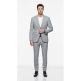Erkek Takım Elbise - Slim Fit, Mikro Desenli Pamuklu Dokuma Ceket Pantolon Seti (Gri, 56)