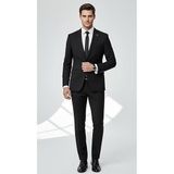 Erkek Takım Elbise - Slim Fit, Mikro Desenli Pamuklu Dokuma Ceket Pantolon Seti (Siyah, 54)