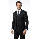 Erkek Takım Elbise - Slim Fit Notch Yaka Punto Dikişli Tek Düğmeli Çift Yırtmaçlı Modern Klasik Takım (Siyah, 48)