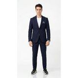 Erkek Takım Elbise - Spor Slim Fit Jogger Pantolonlu, Pike Kumaş, Torba Cepli Tek Düğme, Modern Kesim (Lacivert, 52)