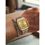 Erkek Takvimli Kol Saati Bileklik Hediyeli Çelik Kordon Gold Gümüş Kare Kasa Takvimli Analog Quartz Şık Klasik Spor Erkek Saati Swt15