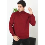 Erkek Tam Boğazlı Balıkçı Yaka Kazak Uzun Kol Düz Dokuma Triko - Bordo - XL