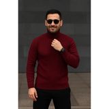 Erkek Tam Boğazlı Balıkçı Yaka Triko Kazak Kalın Fitilli - Bordo