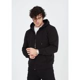 Erkek Tam Fermuarlı Cepli Kapüşonlu 3 Iplik Pamuklu Hoodie Sweatshirt - Siyah