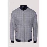 Erkek Taş Bomber Ceket Keten Karışım Slim Fit Ekose Kare Desenli Ribana İnce Astar Ceket NCS JEANS 4984