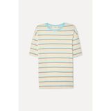 Erkek Taş Rengi Çizgili Oversize Bisiklet Yaka T-Shirt
