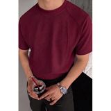 Erkek Tişört Basic Bisiklet Yaka Tişört Rahat Kesim Dökümlü Günlük Spor Tshirt (Bordo, M)