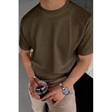 Erkek Tişört Basic Bisiklet Yaka Tişört Rahat Kesim Dökümlü Günlük Spor Tshirt (Haki, M)
