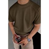 Erkek Tişört Basic Bisiklet Yaka Tişört Rahat Kesim Dökümlü Günlük Spor Tshirt (Haki, S)