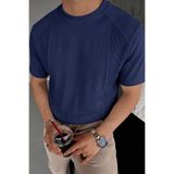 Erkek Tişört Basic Bisiklet Yaka Tişört Rahat Kesim Dökümlü Günlük Spor Tshirt (İndigo, M)